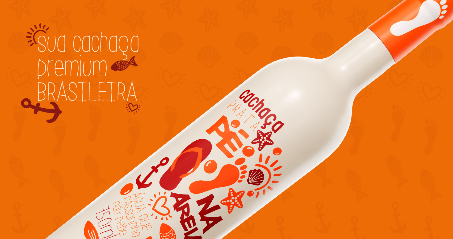 Uma garrafa de cachaça premium brasileira sobre um fundo laranja