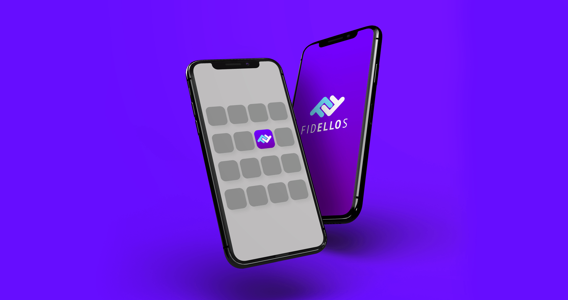 Fidellos Dois telefones estão flutuando no ar sobre um fundo roxo.
