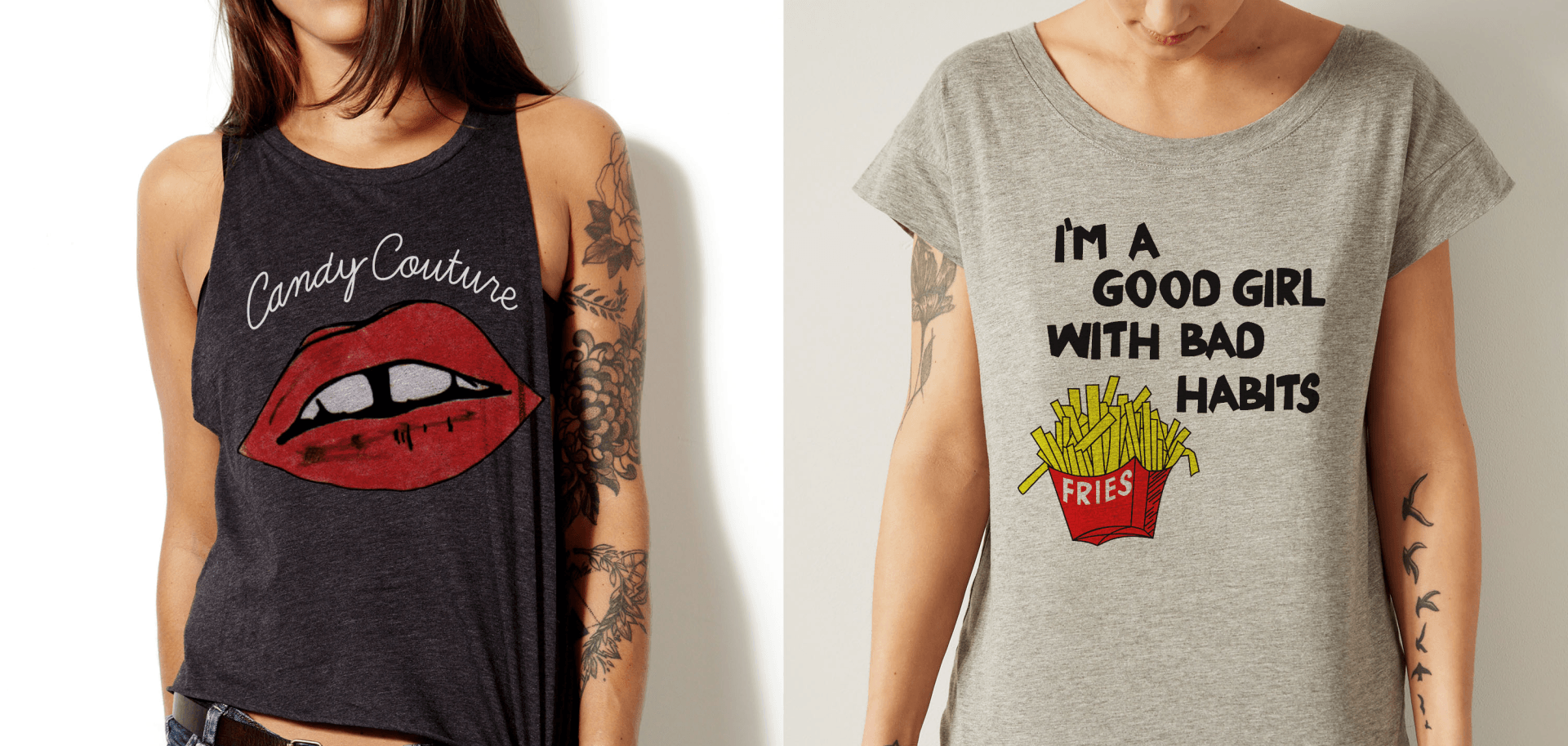 A woman is wearing a t-shirt that says i 'm a good girl with bad habits