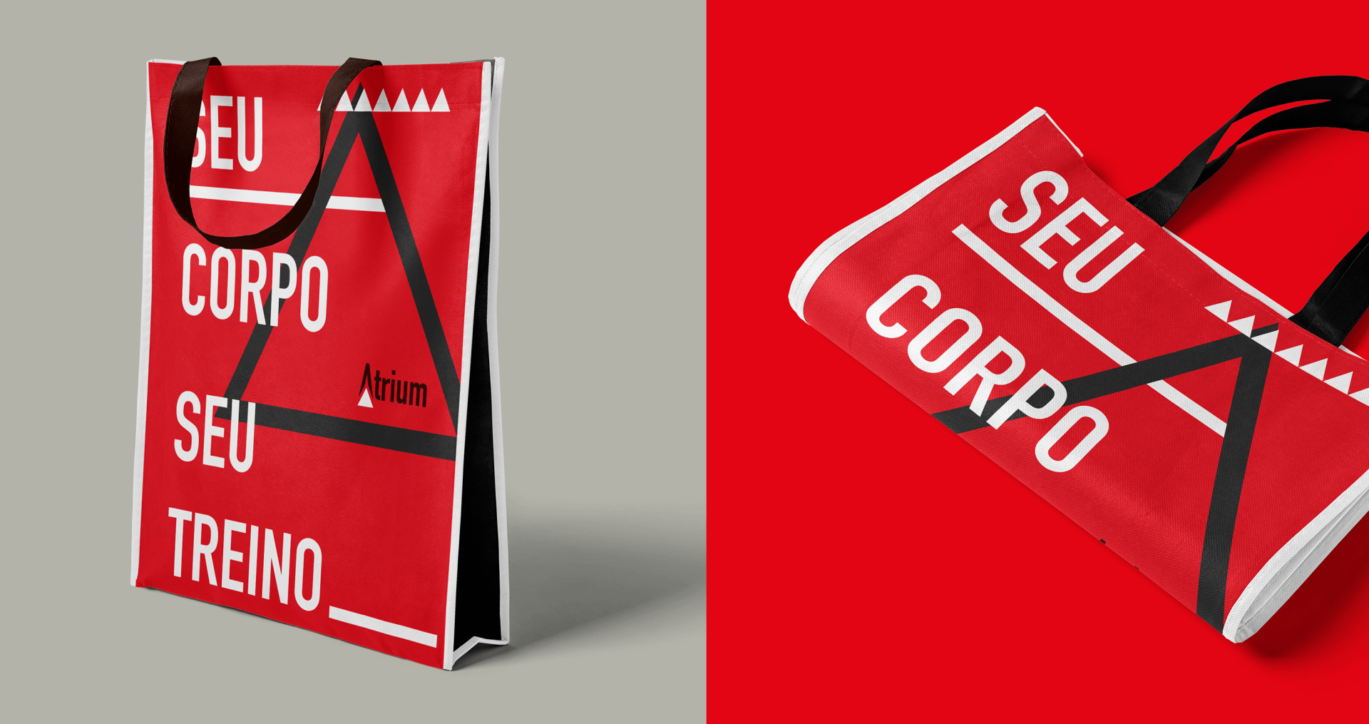 ATRIUM A red bag with the words seu corpo seu treino on it.