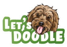Logo met een ruige bruine hond en groene tekst met de woorden 