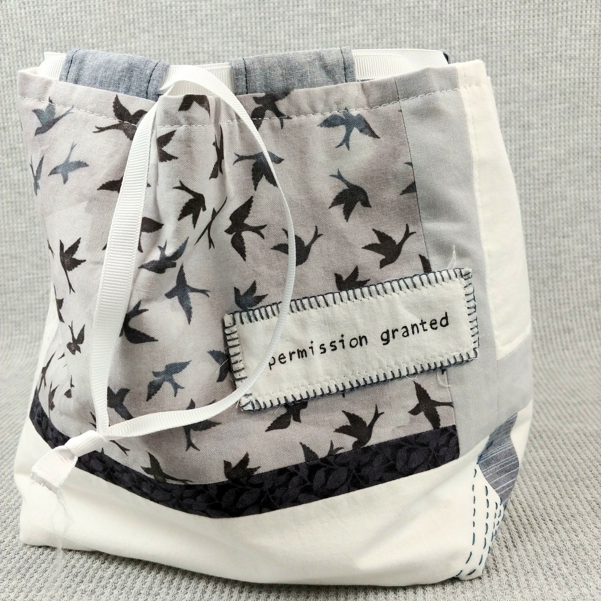 handmade bag from blue skin yarns story bag permission granted