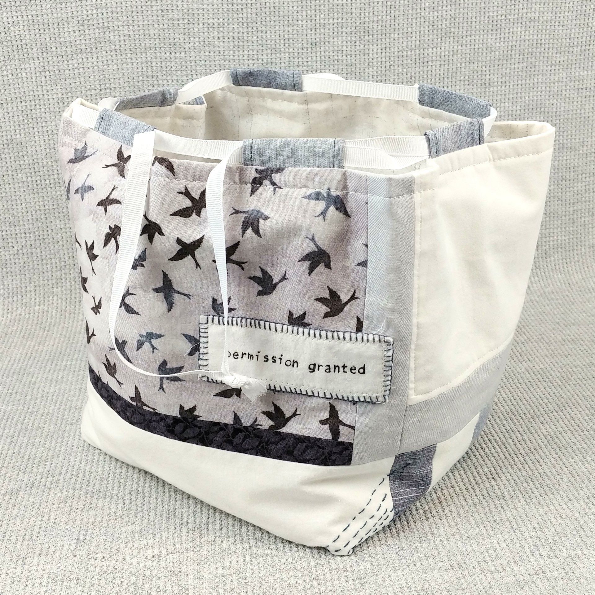 handmade bag from blue skin yarns story bag permission granted