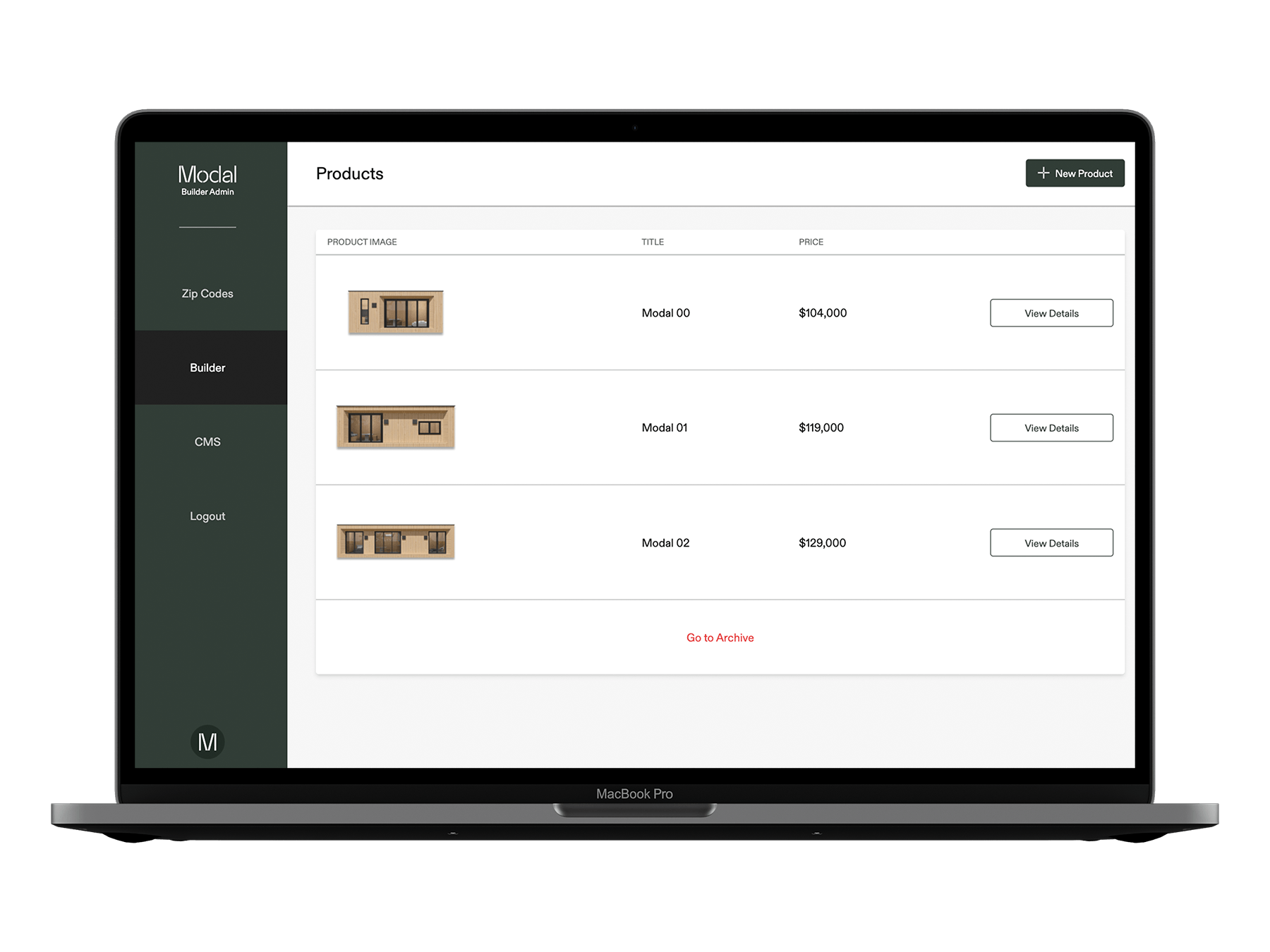 Modal Living - Prefab Configurator Admin on macbook pro