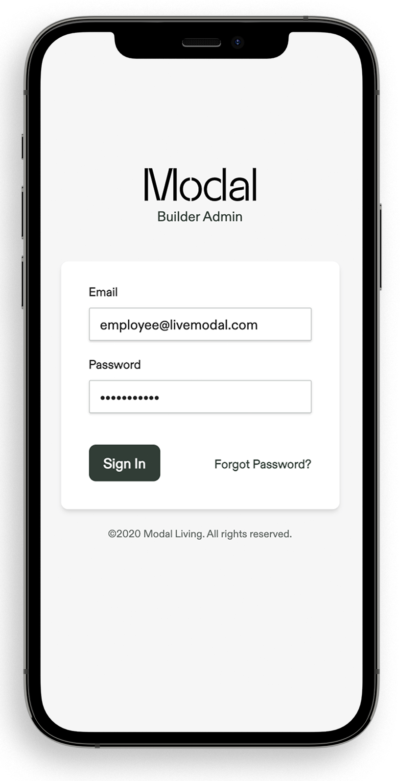 modal builder login mobile
