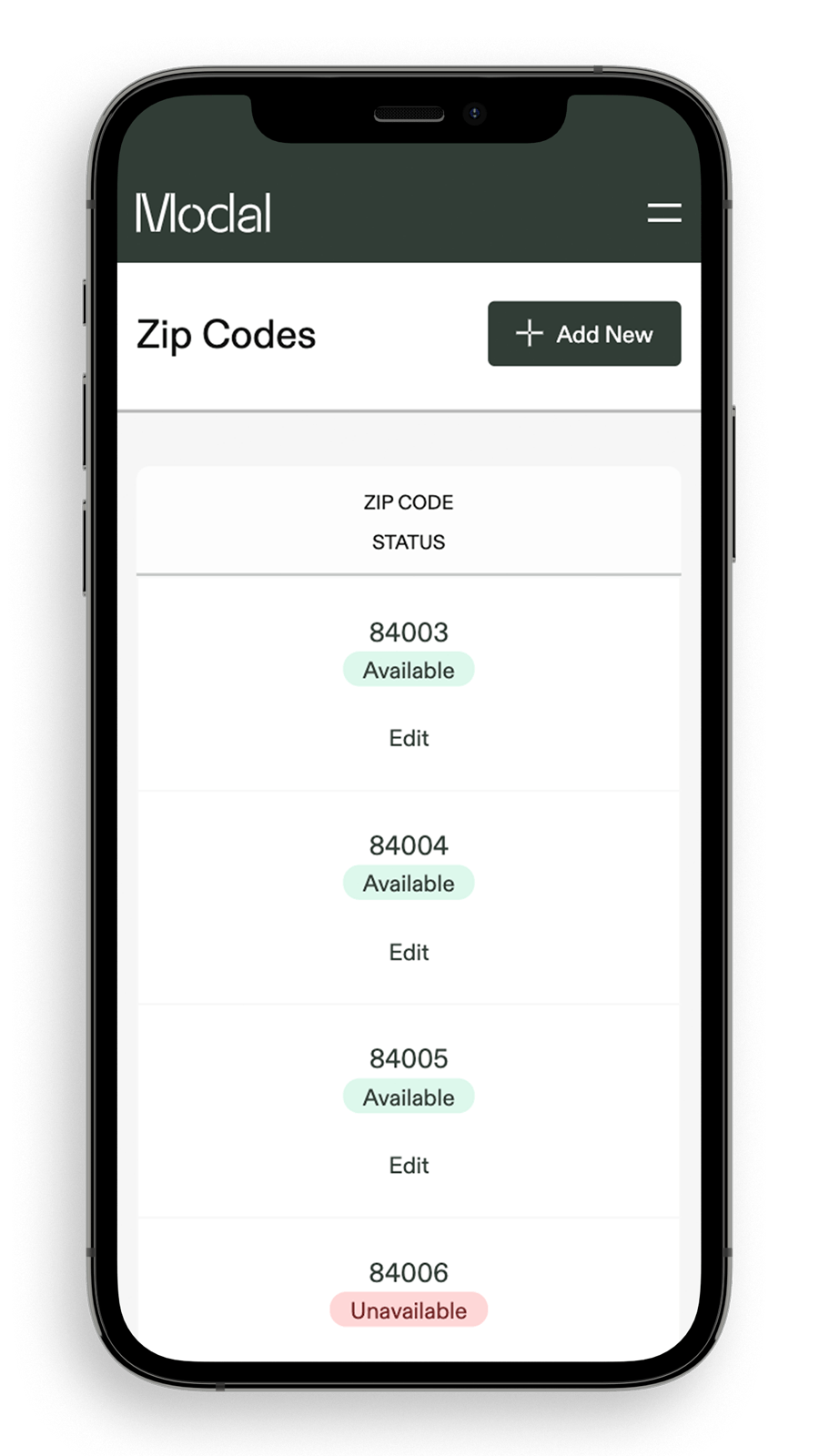 Iphone mockup for modal builder design for Modal Living.