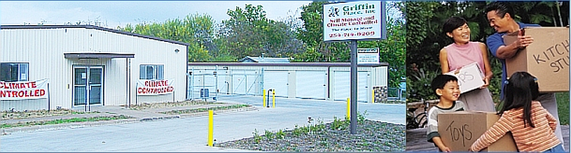 Griffin Place storage facility on Memorial Drive. Building with storage units. 
