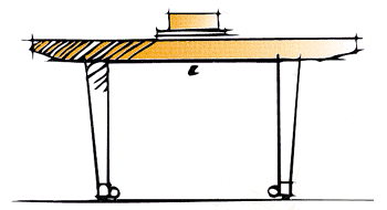 A sketch of a wooden table with a rectangular top and four tapered legs with ball feet.
