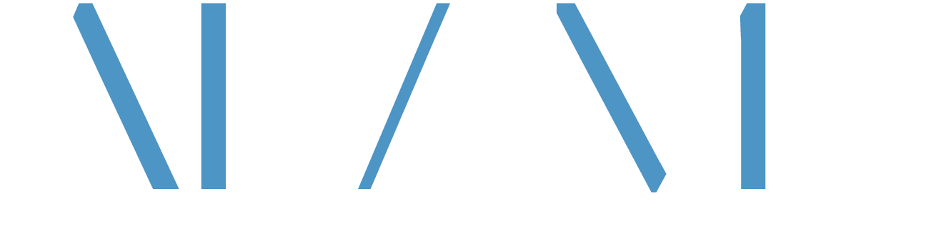 A blue and white logo on a white background.