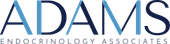 The logo for adams endocrinology associates is blue and white.