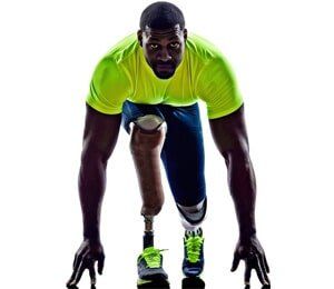 Man with Prosthetics in a Ready Stance — Prosthetic Practitioners in Columbus, OH Man with Prosthetics in a Ready Stance — Prosthetic Practitioners in Columbus, OH