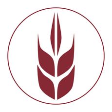 A red wheat ear is in a circle on a white background.
