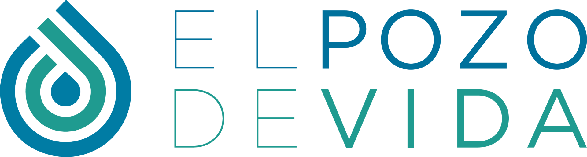 A logo for el pozo de vida with a drop of water in the middle.