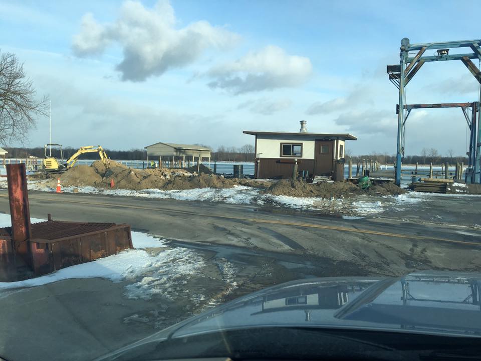 A view of a construction site from inside a car