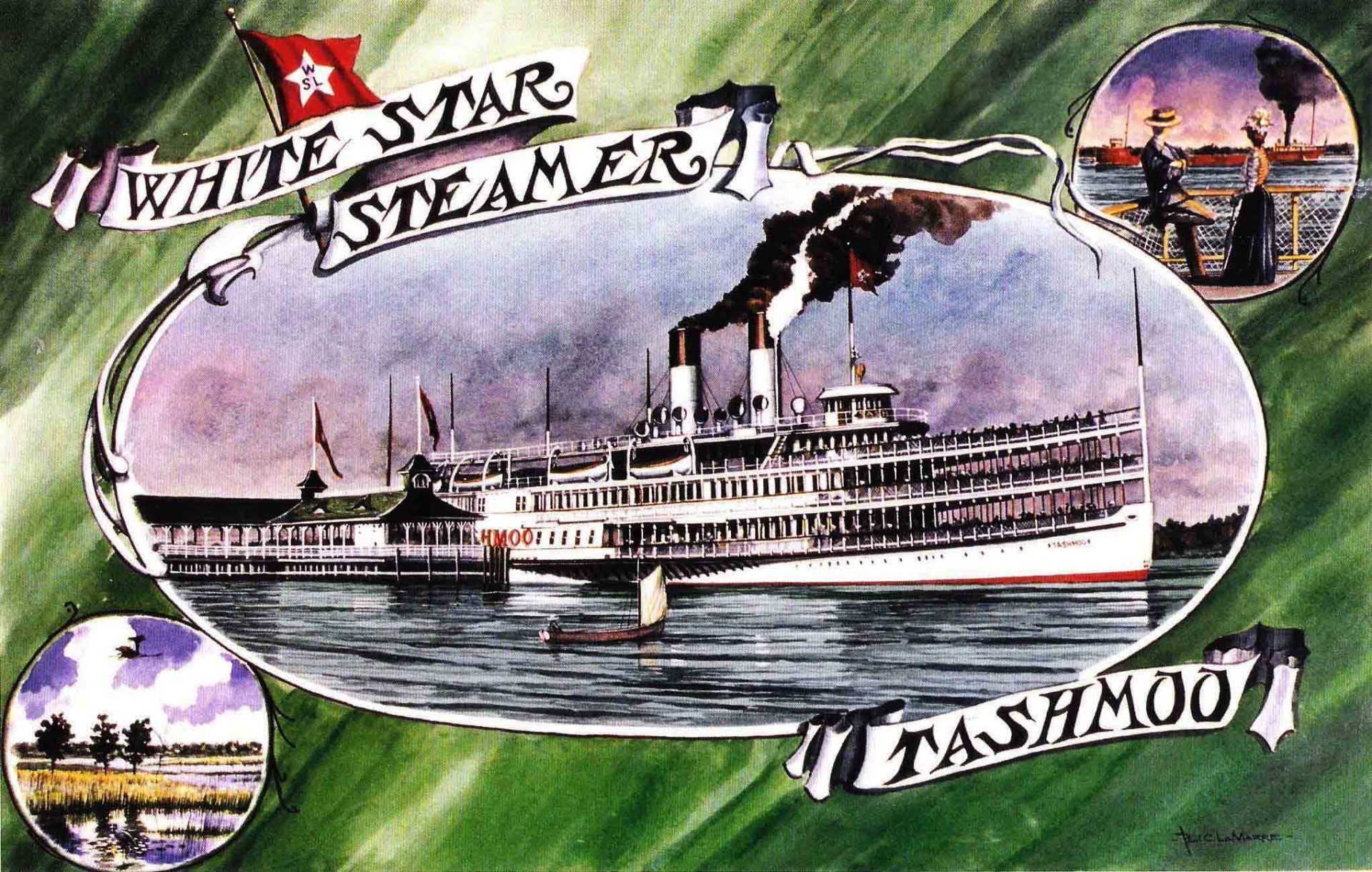 A painting of a ship called the white star steamer