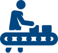 A man is standing on a conveyor belt with boxes on it.