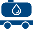A blue icon of a tanker truck with a drop of water on it.