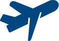 A blue airplane icon on a white background.