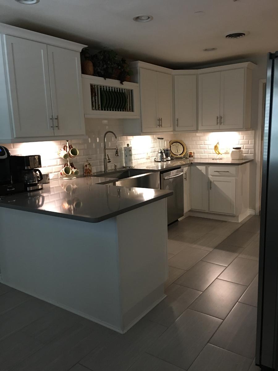 tile floor and granite countertops