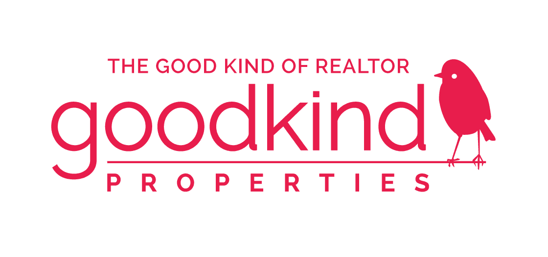 Goodkind Properties realtor logo in pink with a bird icon and the tagline “The Good Kind of Realtor”