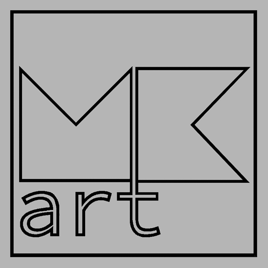 logo van webwinkel mk art van glasatelier knoppert zwart op grijze achtergrond