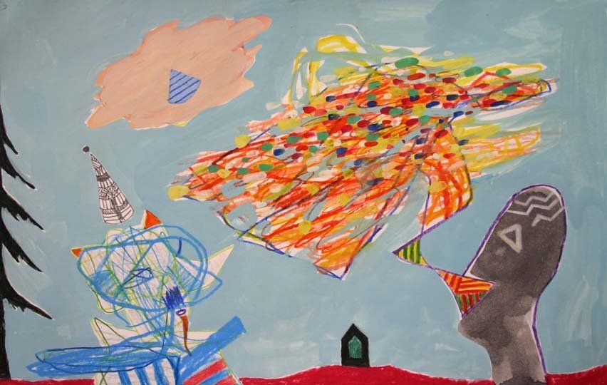 A painting of a person 's foot with a triangle on it
