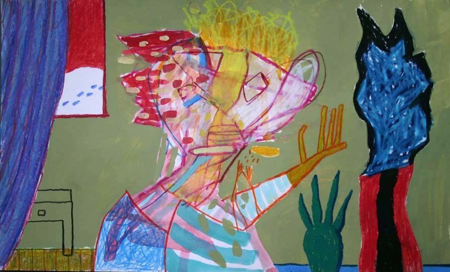A colorful painting of a man with a crown on his head
