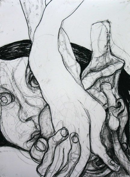 Faith and Robert 8-24, 2010, 30 in by 22 in, charcoal