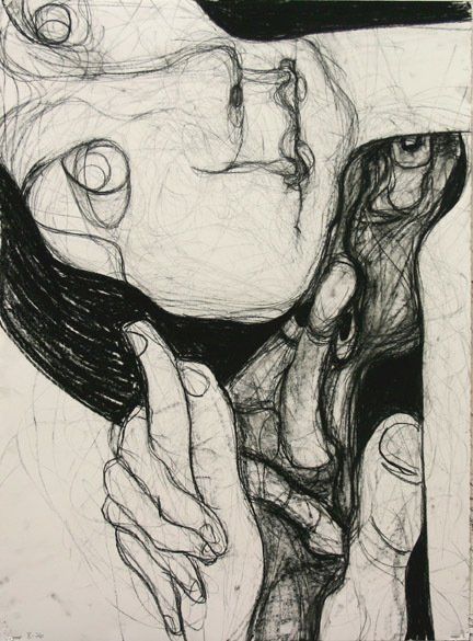 Faith and Robert 8-26, 2010, 30 in by 22 in, charcoal