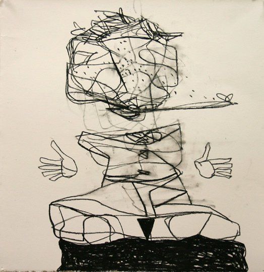 A black and white drawing of a person giving a thumbs up