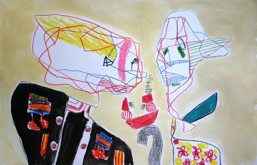 A child 's drawing of a man in a suit and tie