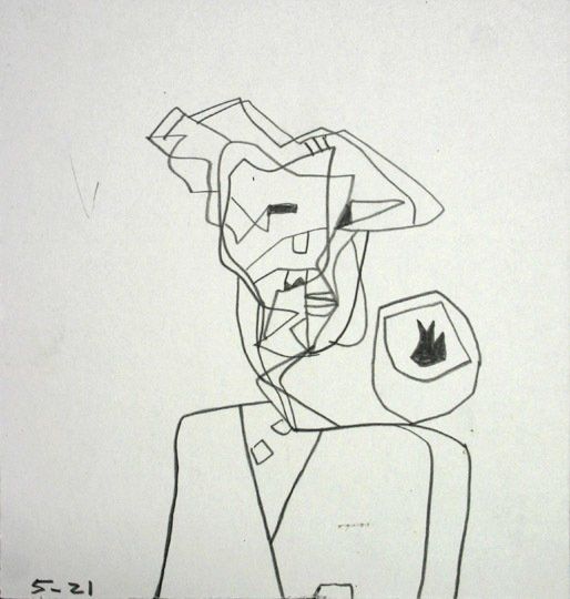 A black and white drawing of a man with the date 5-21