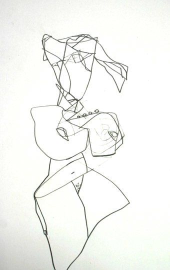 A black and white drawing of a woman with her arms crossed