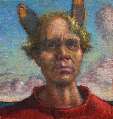 A painting of a man with fox ears on his head