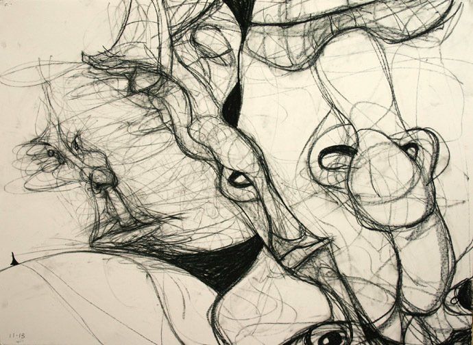 Three Generations 1, 2010, 22 in by30 in, charcoal