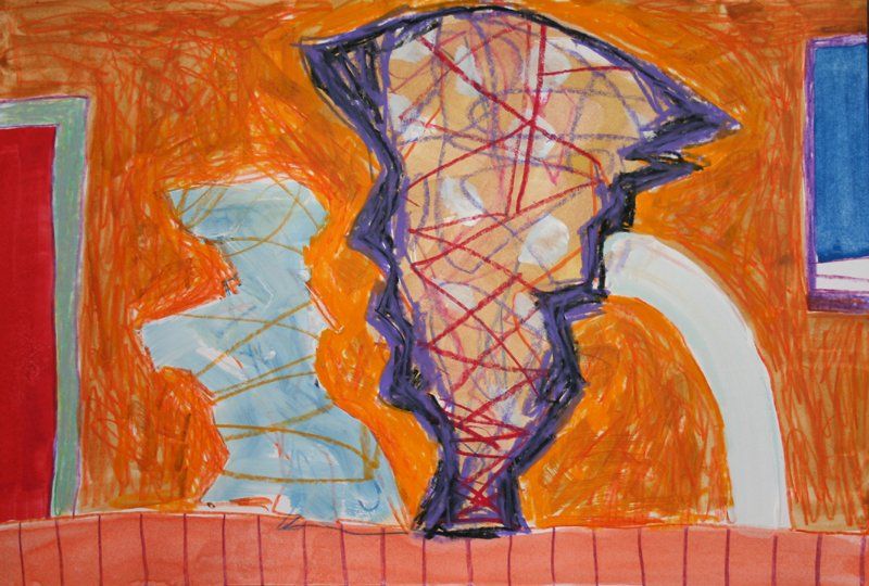 A child 's drawing of a tornado in a room