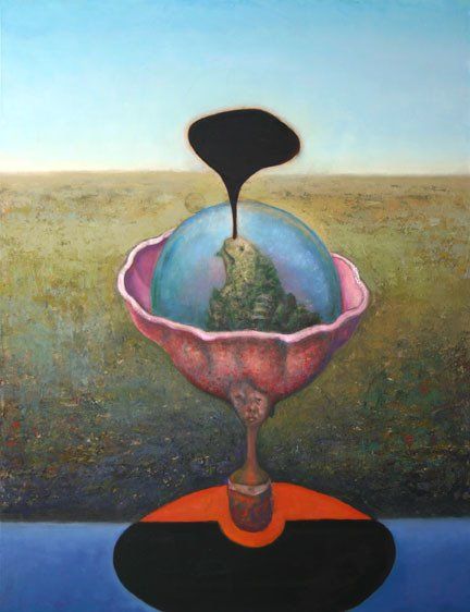 A painting of a cup with a bird inside of it