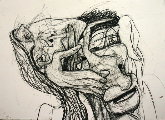 Young Couple 11-11, 2010, 22 in by30 in, charcoal