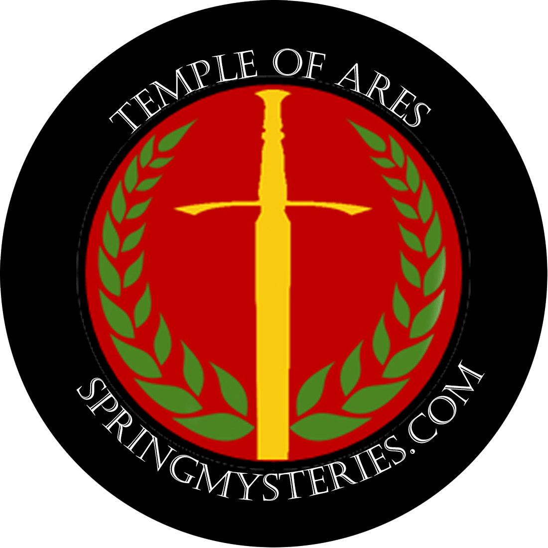 A logo for the temple of ares springmysteries.com
