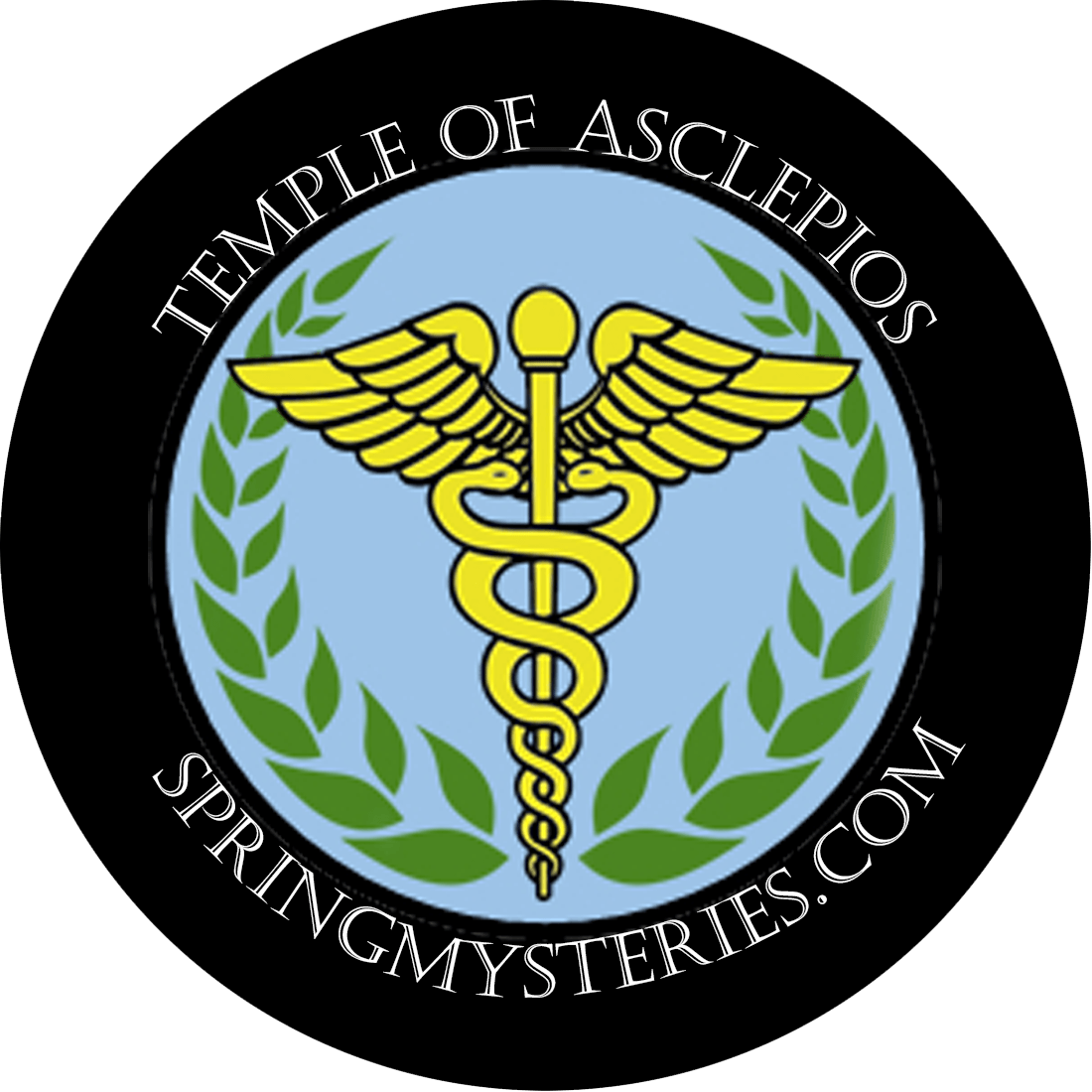 A logo for the temple of asclepios springmysteries.com