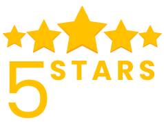 5 stars rating with five yellow stars on a white background
