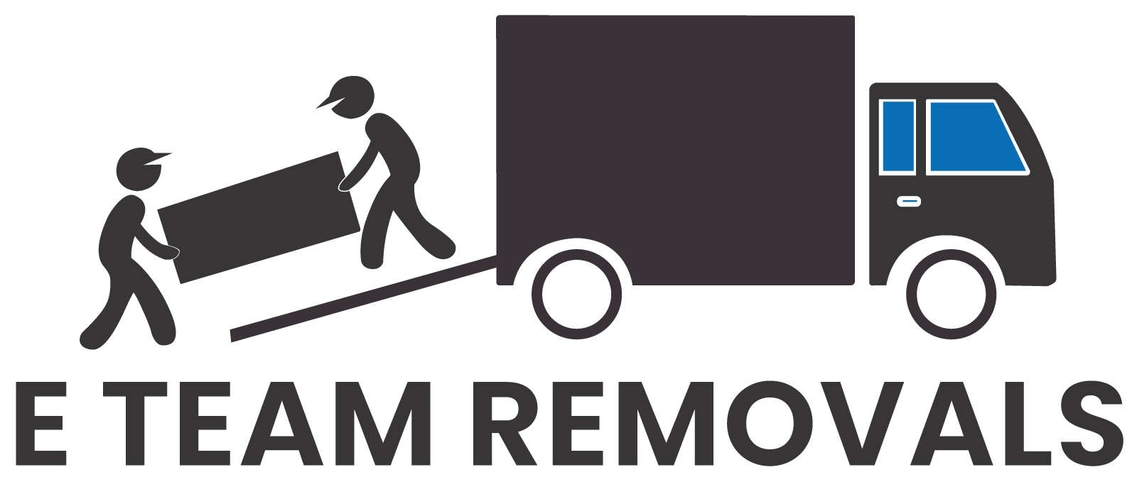 E Team Removals logo with two movers carrying furniture beside a black moving truck