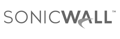 A black and white logo for sonicwall on a white background.