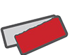 Un foglio di carta rosso e bianco su uno sfondo bianco.