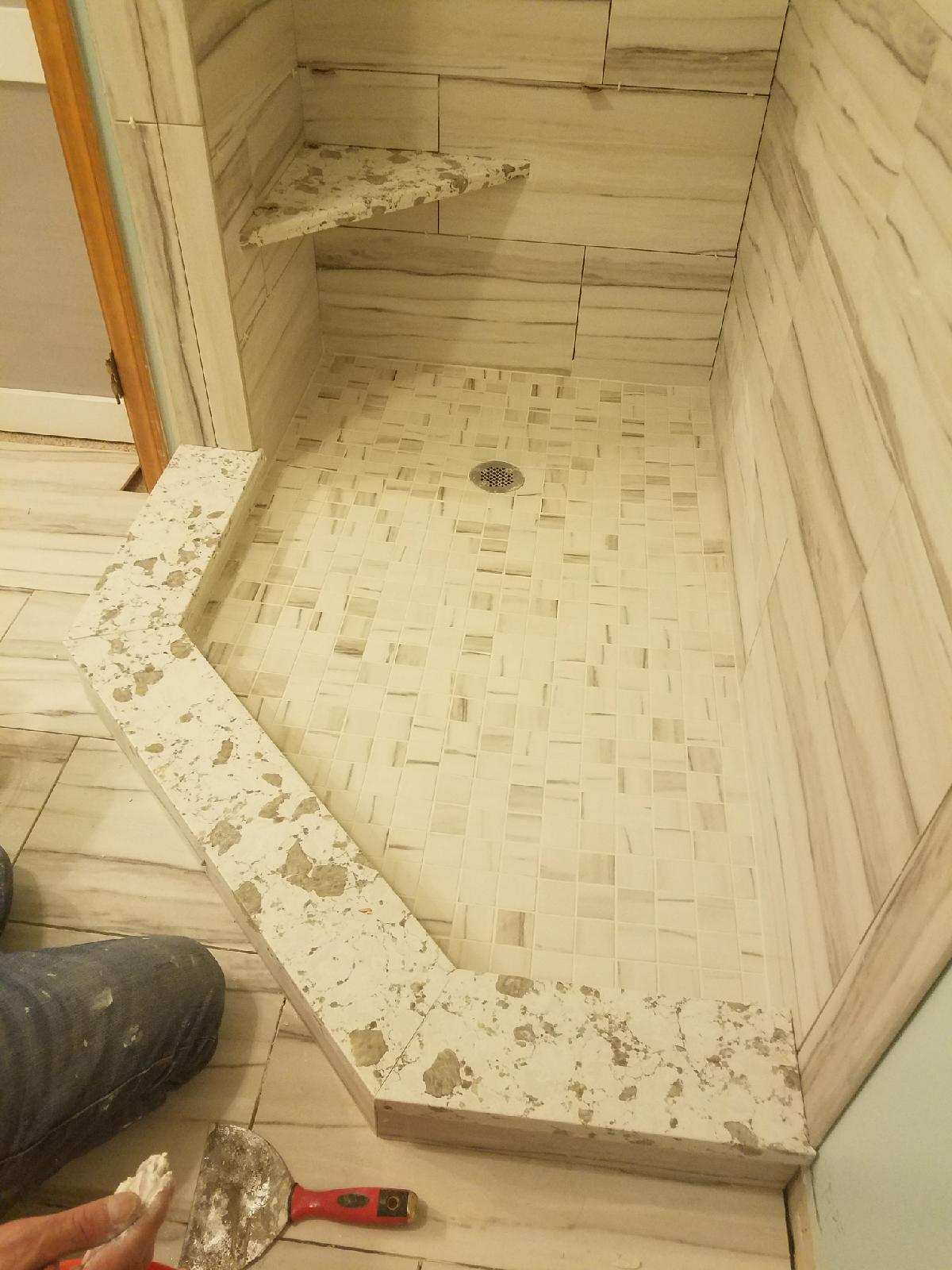 Shower floor tile after bathroom remodel in Fairfield, CT