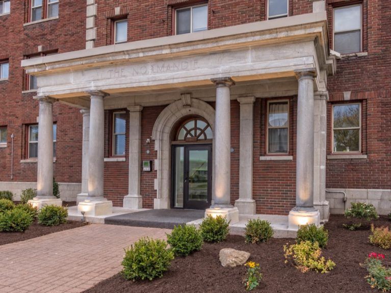 Normandie front door and landscaping
