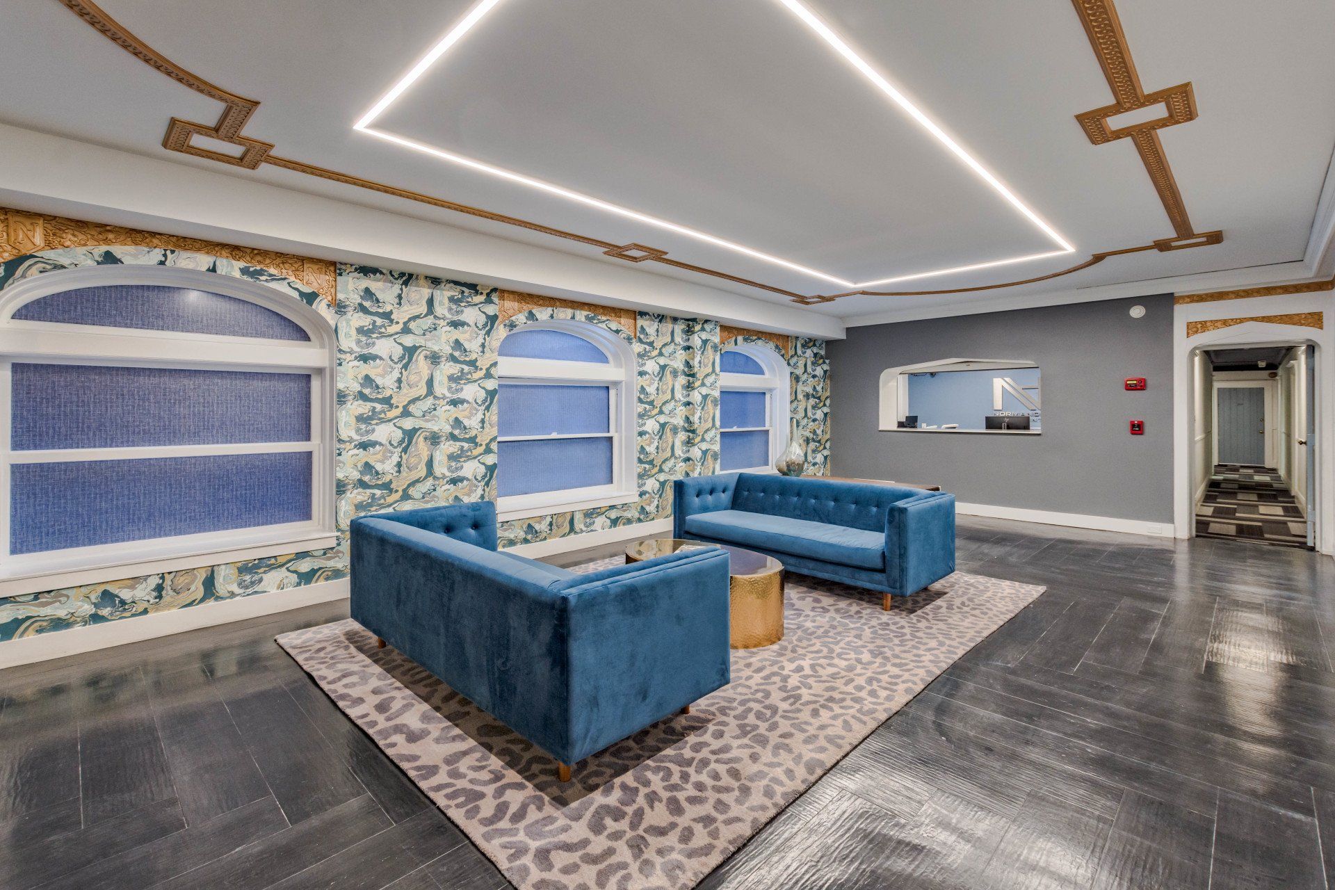Normandie lobby with leasing office window