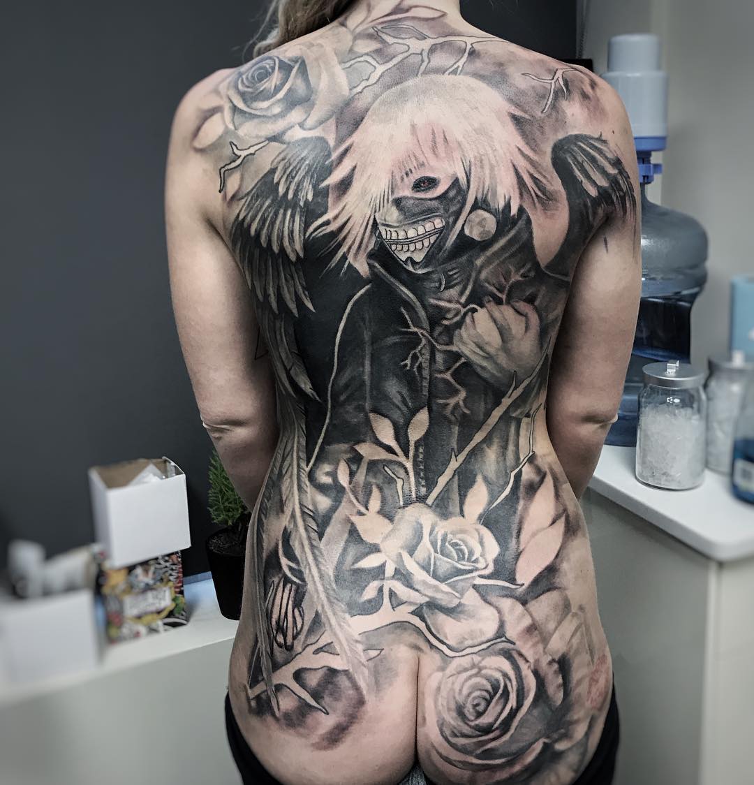 Tokyo Ghoul Back Piece by Alan Coates at Black Gold Tattoo Co in Edmonton Alberta Canada