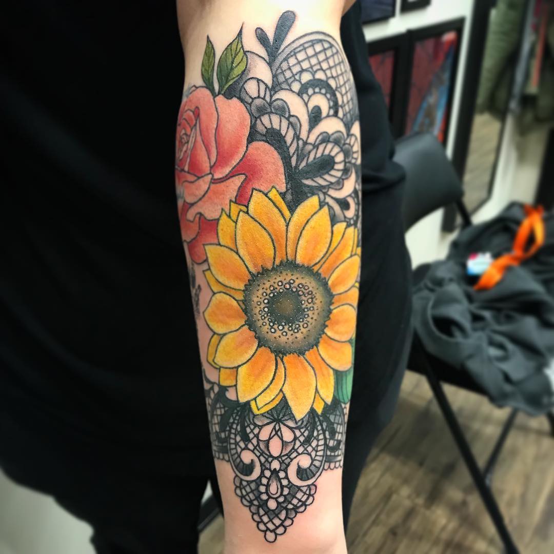 Floral and Lace Tattoo by Jess Alther at Black Gold Tattoo Co in Edmonton Alberta Canada
