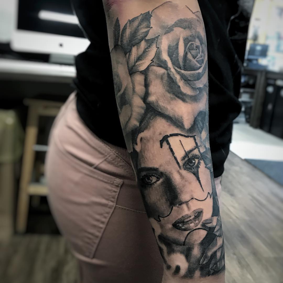 Chicano Girl Portrait with Roses by Alan Coates at Black Gold Tattoo Co in Edmonton Alberta Canada
